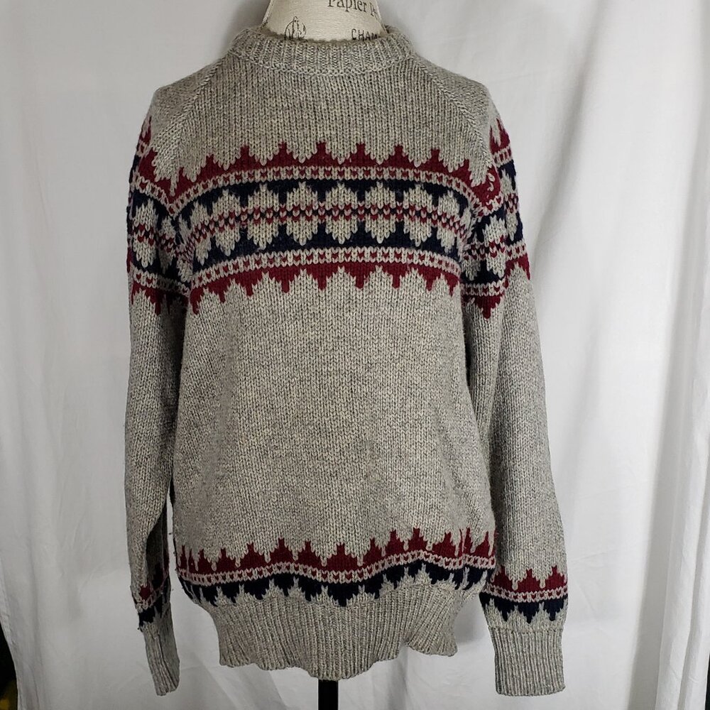 The Scotch House Made in Ireland Pure New Wool Sweater - Gray Red Blue - Sz 44"